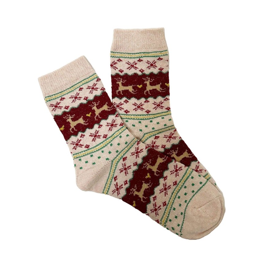 Women'S Apparel FLOOF | Floof Women'S Reindeer Socks In Cream/Red