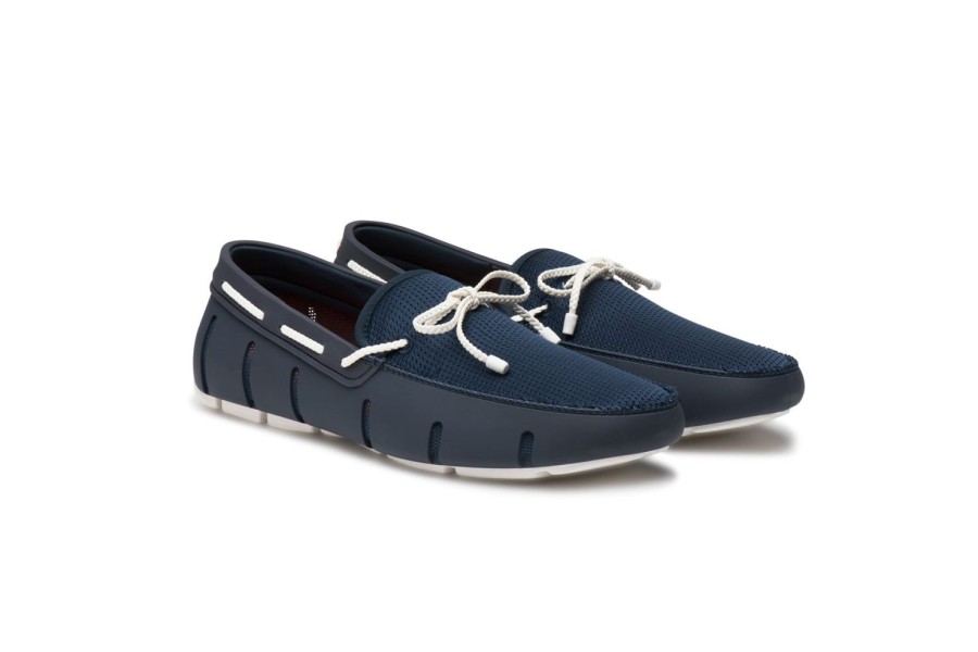 Men'S Shoes SWIMS | Swims Men'S Braided Lace Loafer In Navy/White