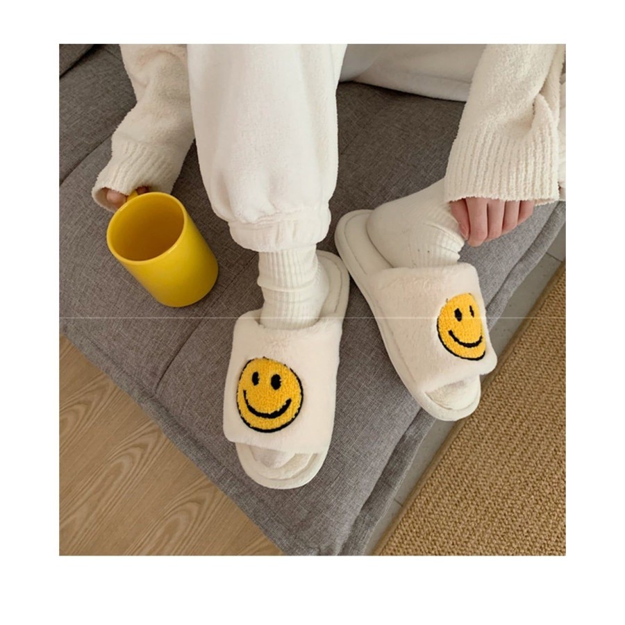 Women'S Shoes FLOOF | Floof Fluffy Smile Slippers In White