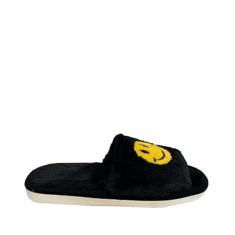 Women'S Shoes FLOOF | Floof Fluffy Open Toe Smile Slippers In Black