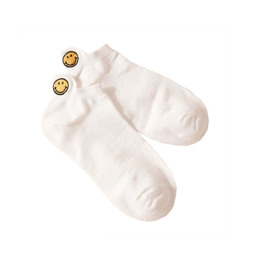 Women'S Apparel FLOOF | Floof Ankle Smile Emoji Socks In White