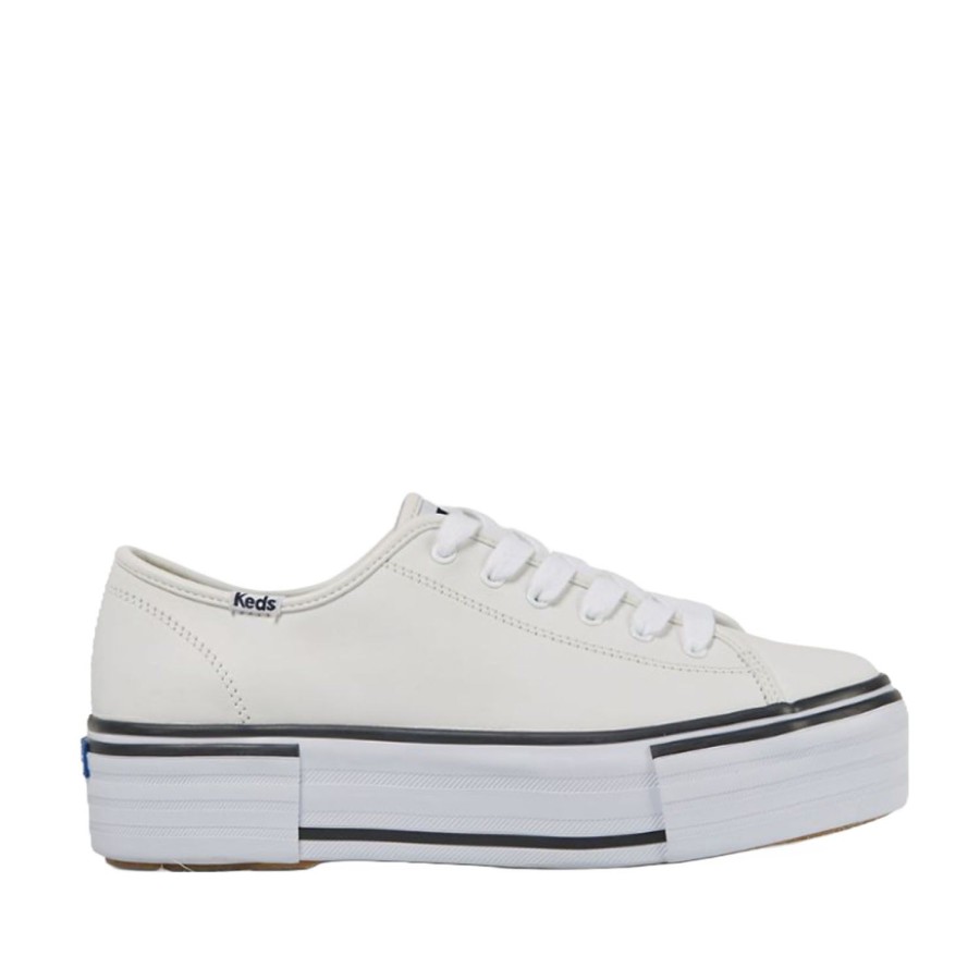 Women'S Shoes Keds | Keds Women'S Triple Up Leather Bumper Foxing In White