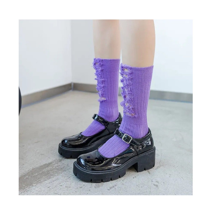 Women'S Apparel FLOOF | Floof Women'S Distressed Socks In Purple