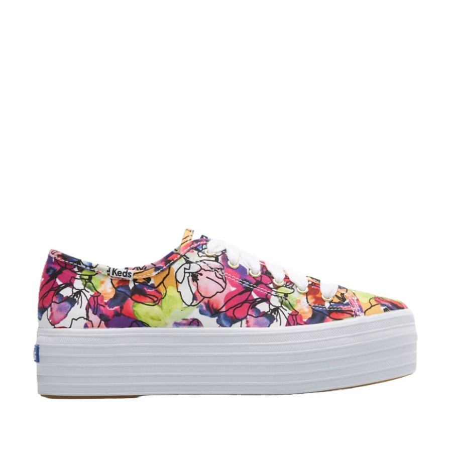 Women'S Shoes Keds | Keds Women'S Triple Up Watercolor Floral In White/Purple