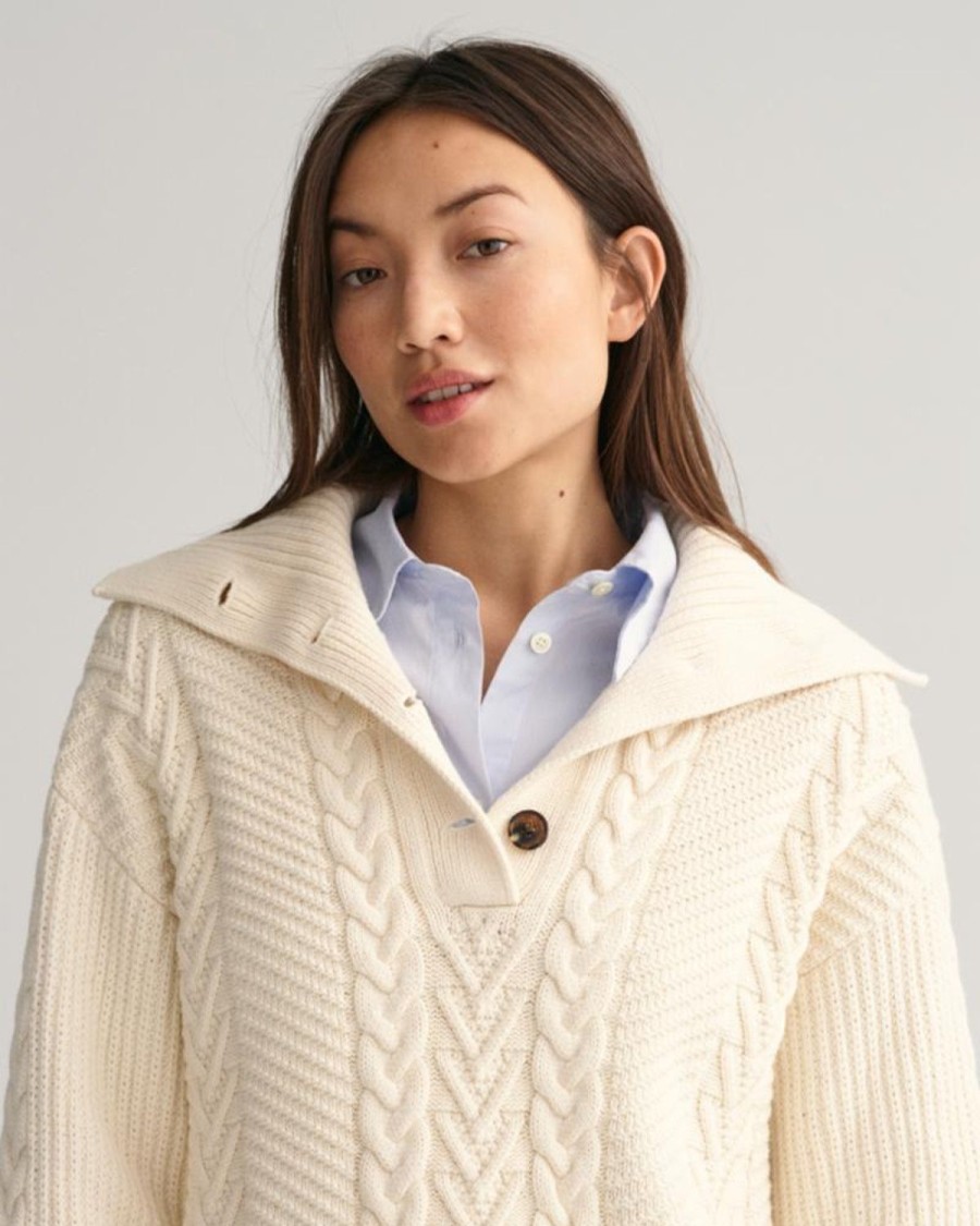 Women'S Apparel Gant Apparel Womens | Gant Apparel S Women'S Cable Texture Buttoned Roll Neck Iterations Nud