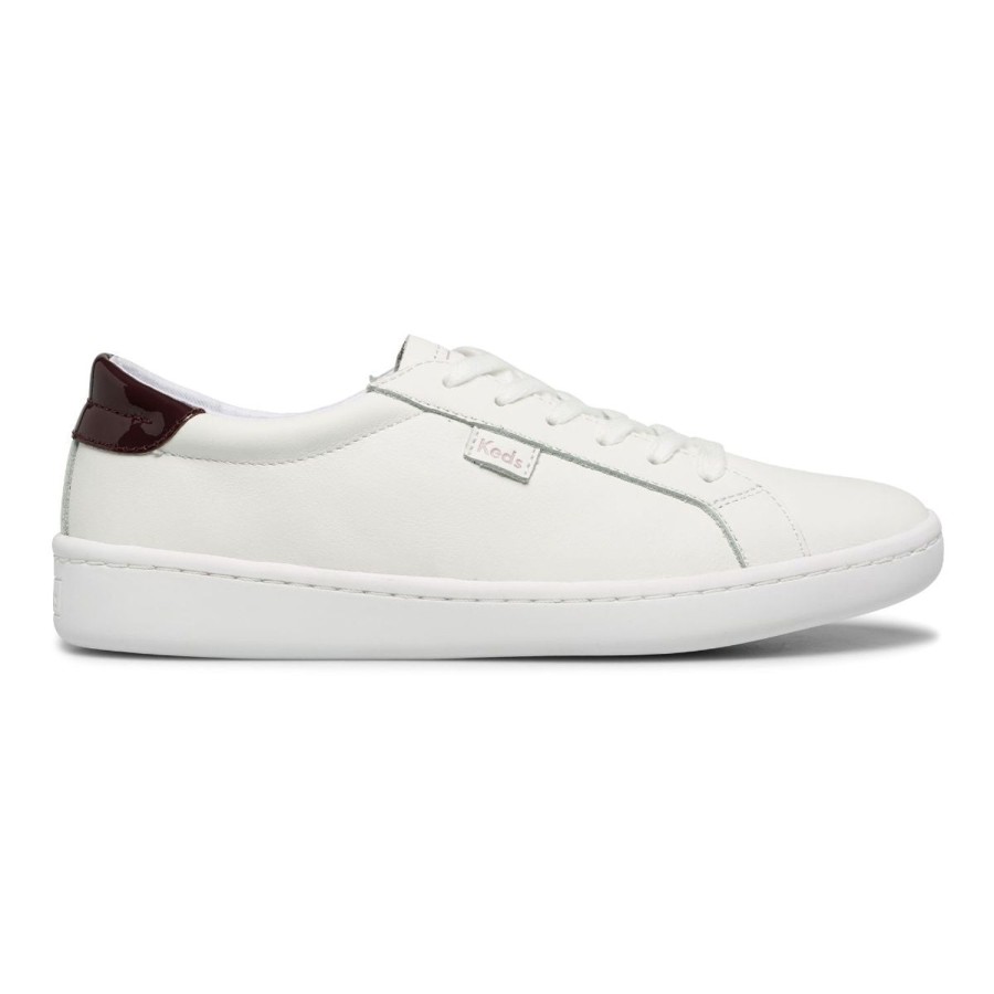 Women'S Shoes Keds | Keds Women'S Ace Leather In White/Burgundy