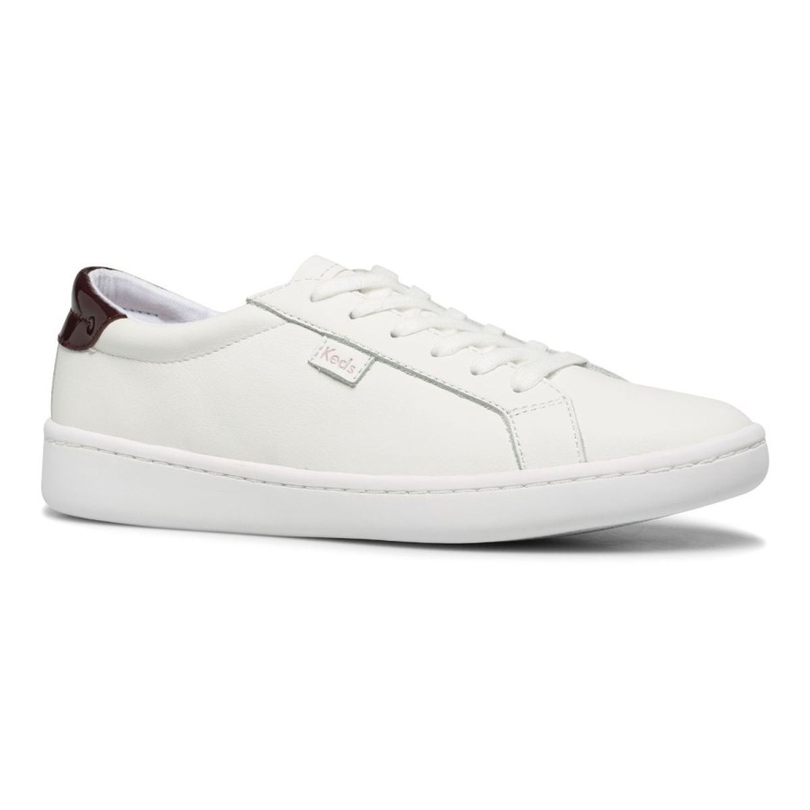 Women'S Shoes Keds | Keds Women'S Ace Leather In White/Burgundy