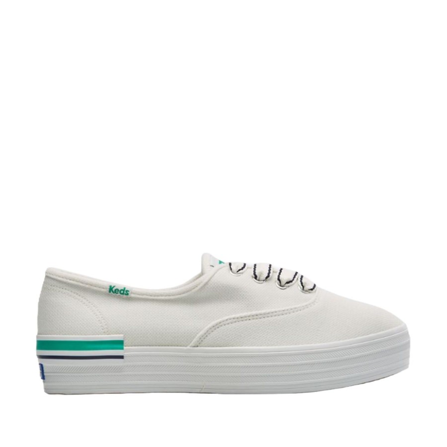 Women'S Shoes Keds | Keds Women'S The Platform Pique Stripe In White/Green