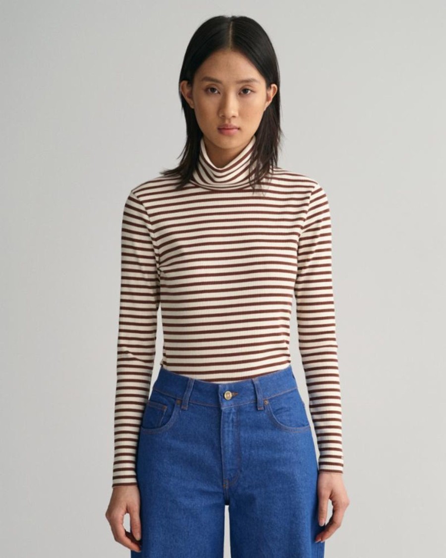 Women'S Apparel Gant Apparel Womens | Gant Apparel S Women'S Slim Striped Ribbed Turtleneck Seasonal Newness