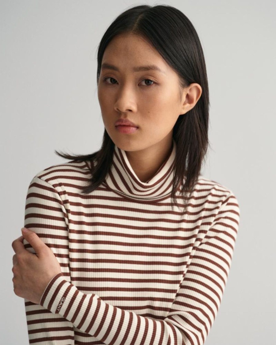 Women'S Apparel Gant Apparel Womens | Gant Apparel S Women'S Slim Striped Ribbed Turtleneck Seasonal Newness