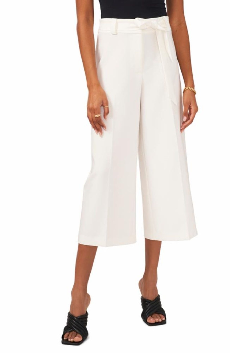 Women'S Apparel Vince Camuto Apparel | Vince Camuto Apparel Women'S Belted Poly Base Cloth Cullotes White Reg