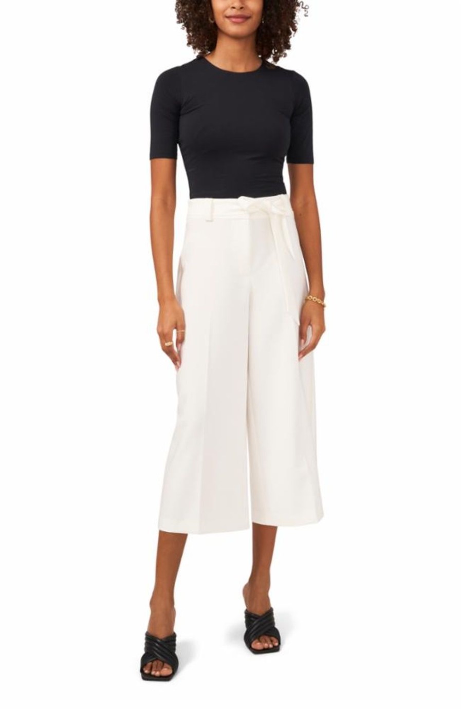 Women'S Apparel Vince Camuto Apparel | Vince Camuto Apparel Women'S Belted Poly Base Cloth Cullotes White Reg