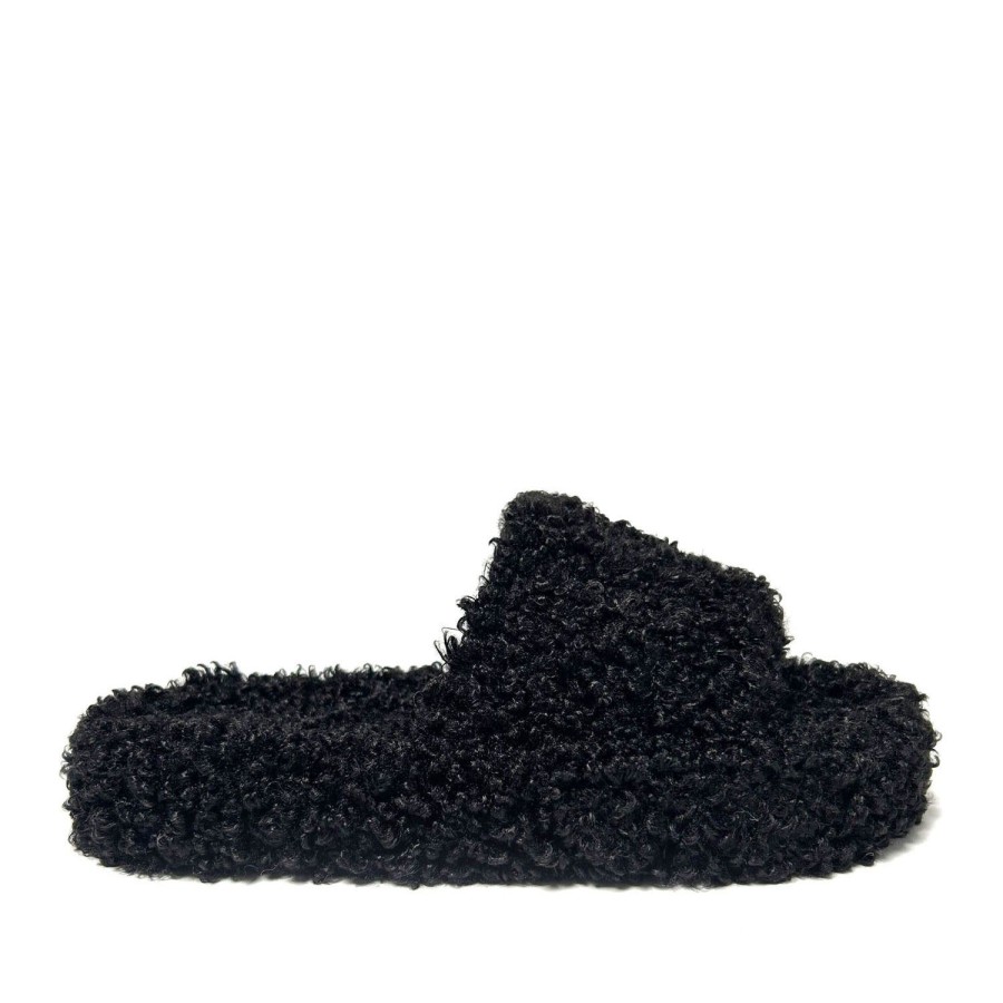 Women'S Shoes FLOOF | Floof Women'S Shaggy Sherpa Slipper In Black