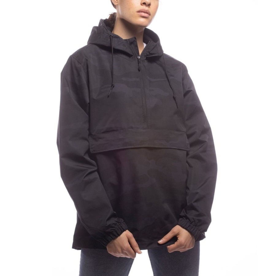 Women'S Apparel Made For The People | Made For The People Anorak Upcycled Rain Jacket In Black Camo