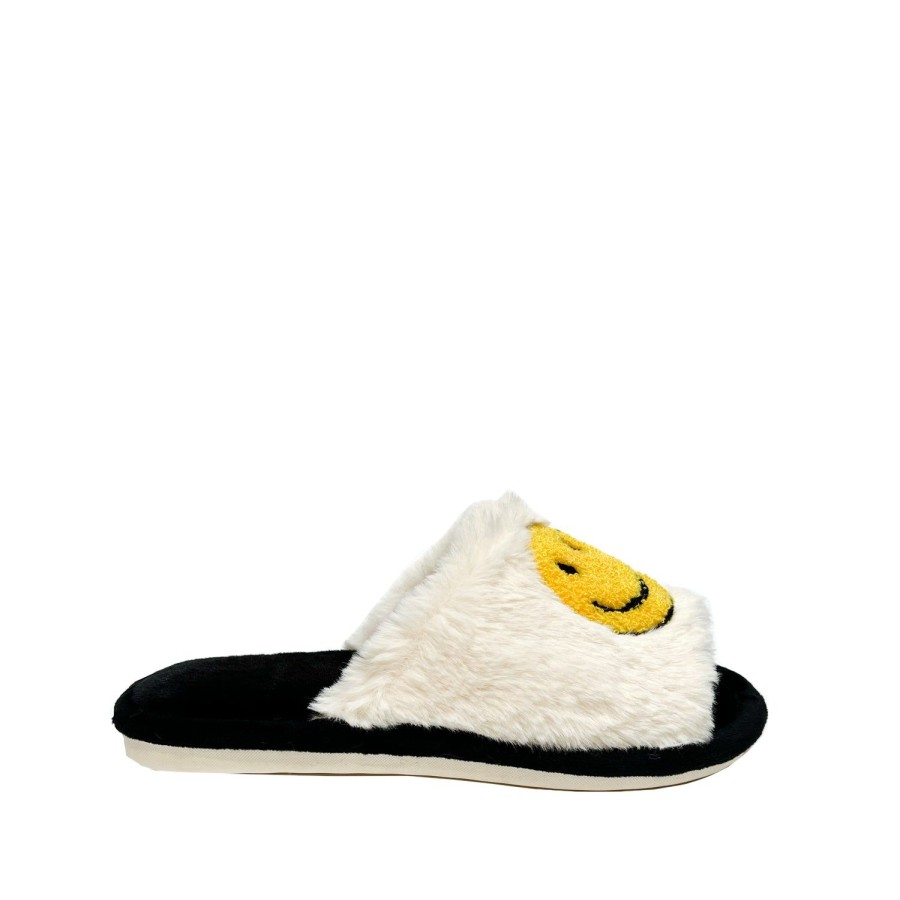 Women'S Shoes FLOOF | Floof Open Toe Fluffy Smile Slippers In Black & White