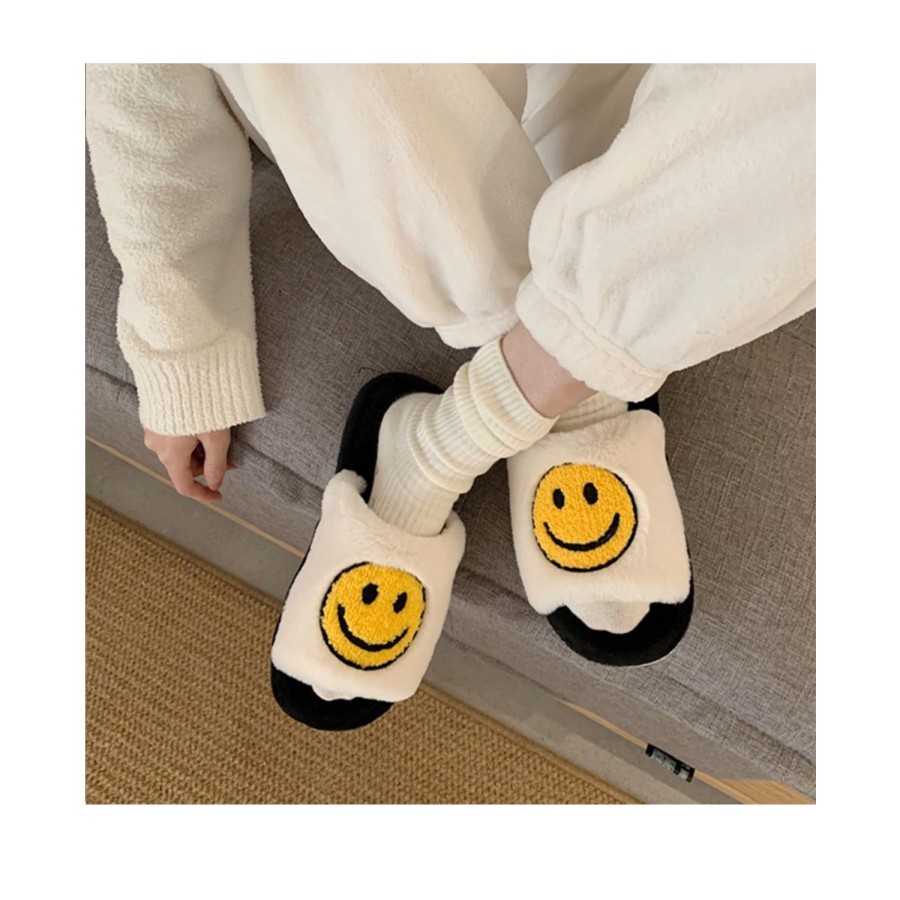 Women'S Shoes FLOOF | Floof Open Toe Fluffy Smile Slippers In Black & White