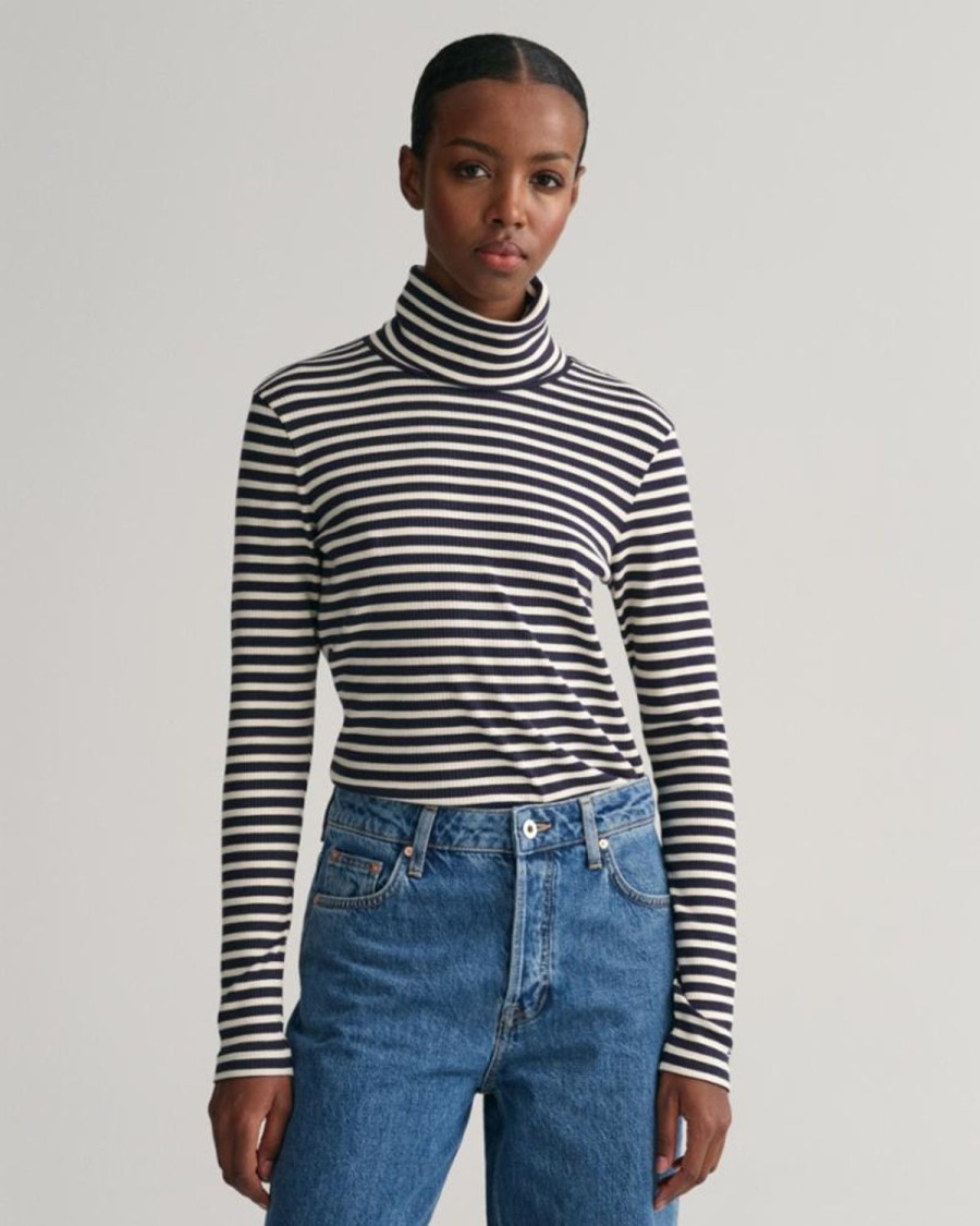 Women'S Apparel Gant Apparel Womens | Gant Apparel S Women'S Slim Striped Ribbed Turtleneck Seasonal Newness